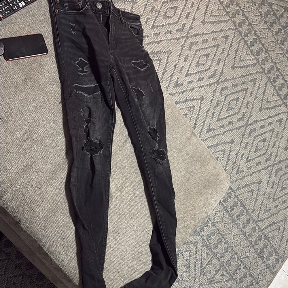 Black Skinny Distressed Jeans with Stretch